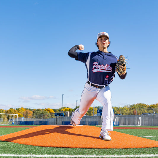 Pitcher using a 8" Two-Piece Game Mound