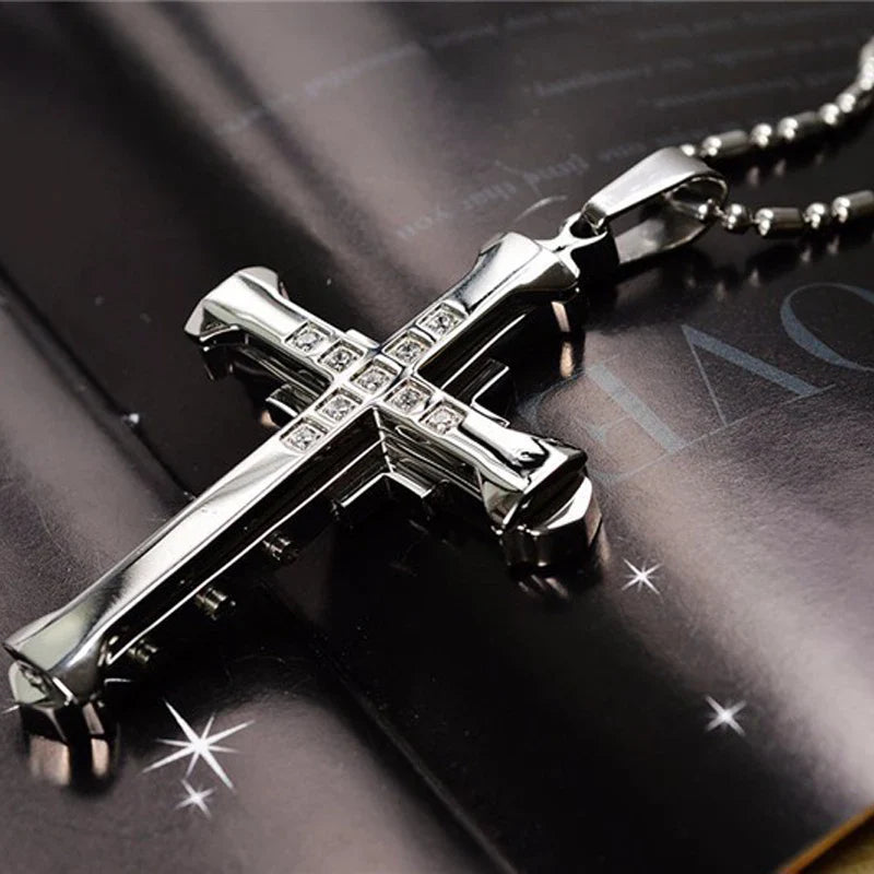 SUMENG 2025 New Male Crystal Cross Jesus Pendant Gold/Black/Blue Color