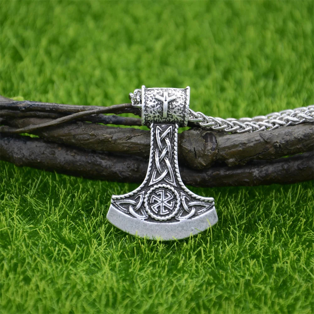 Slavic Perun Axe Kolovrat Pendant Runic Rune ALGIZ Talisman Pagan Scan