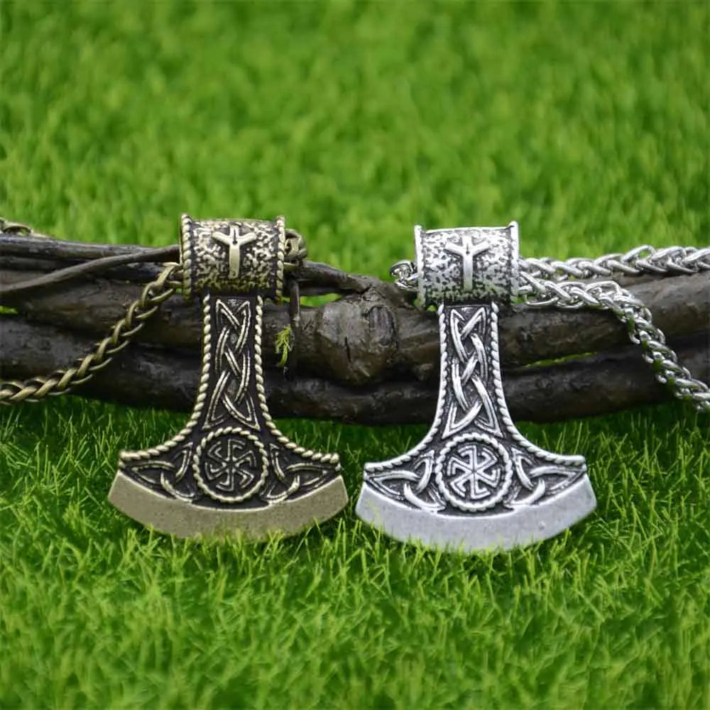Slavic Perun Axe Kolovrat Pendant Runic Rune ALGIZ Talisman Pagan Scan