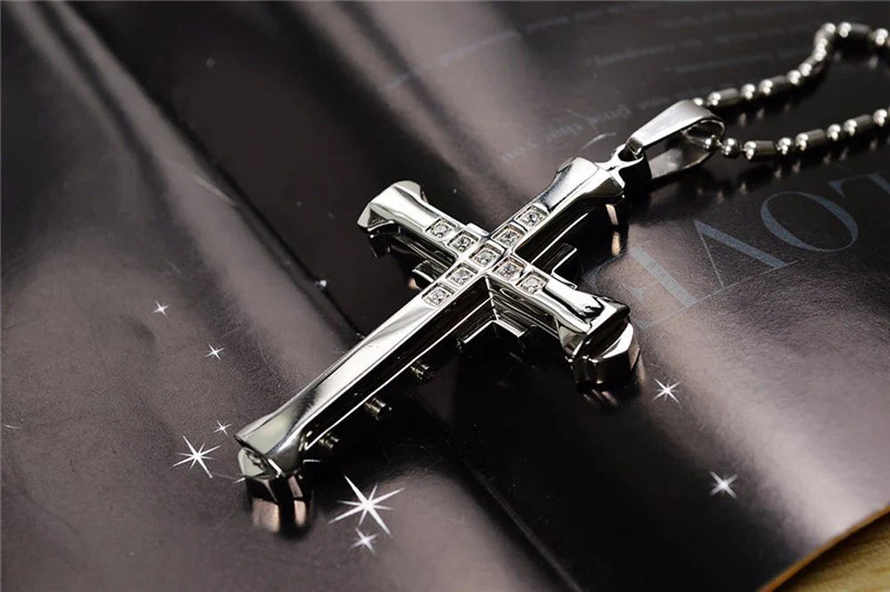 Sumeng SUMENG 2025 New Male Crystal Cross Jesus Pendant Gold/Black/Blue Color