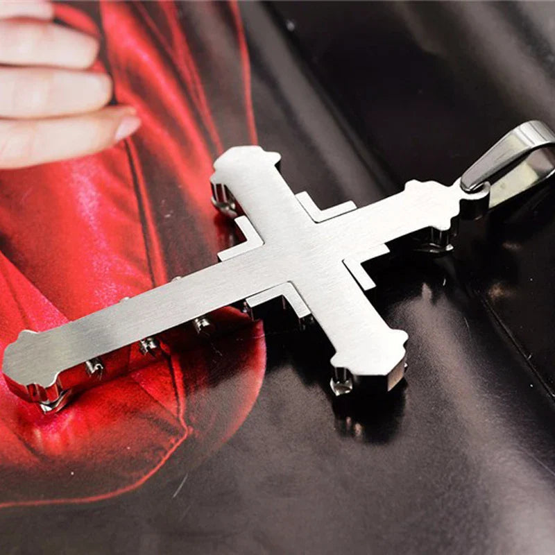 SUMENG 2025 New Male Crystal Cross Jesus Pendant Gold/Black/Blue Color