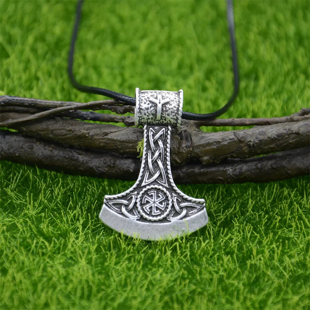 Slavic Perun Axe Kolovrat Pendant Runic Rune ALGIZ Talisman Pagan Scan