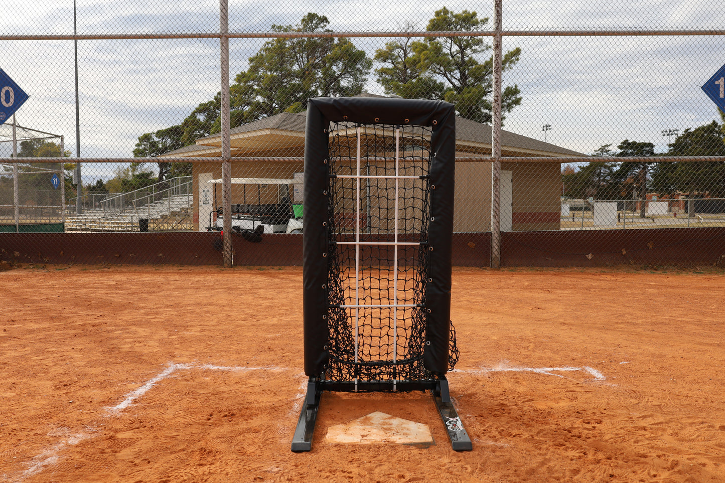 Web Flex Pro Series 12 Square Pitching Target sitting behind home plate