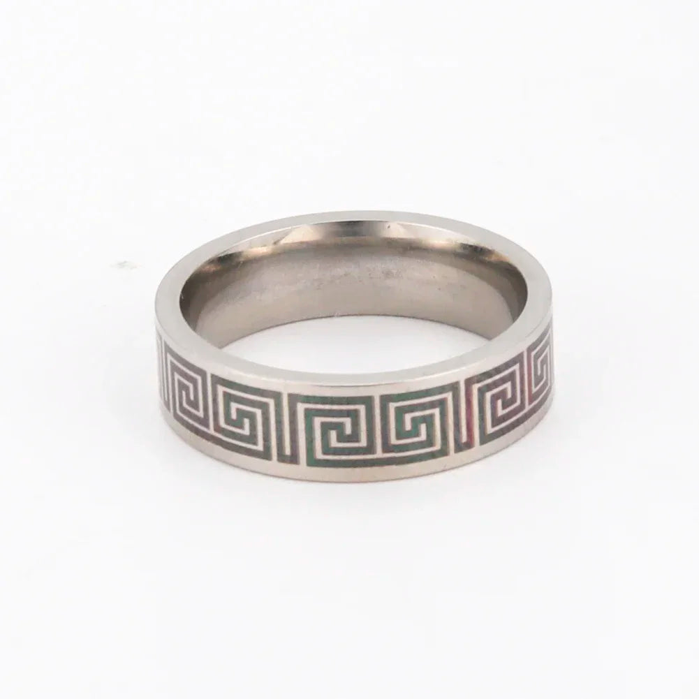 HIPEE 1Pcs Vintage Stainless Steel Greek Band Rings Turnable Ring with