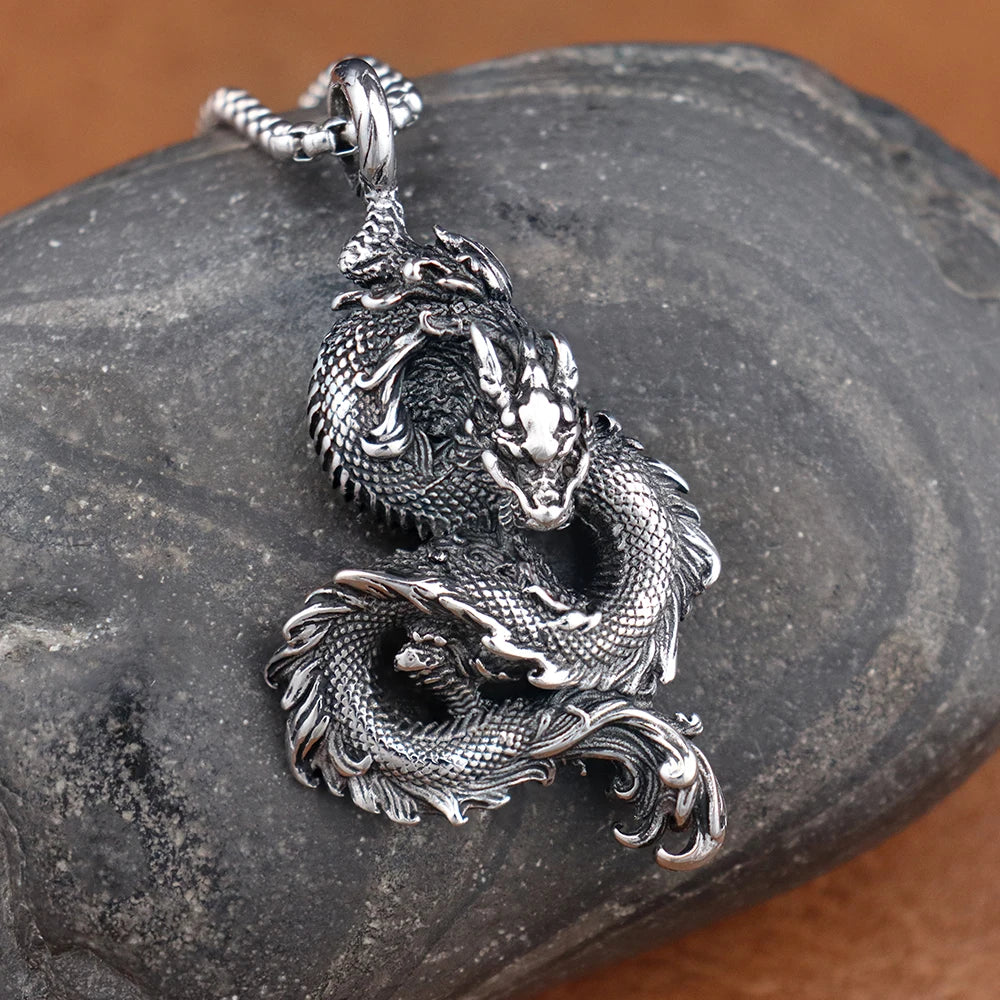 Stainless Steel Domineering Chinese Dragon Pendant Chain for Men Fashi