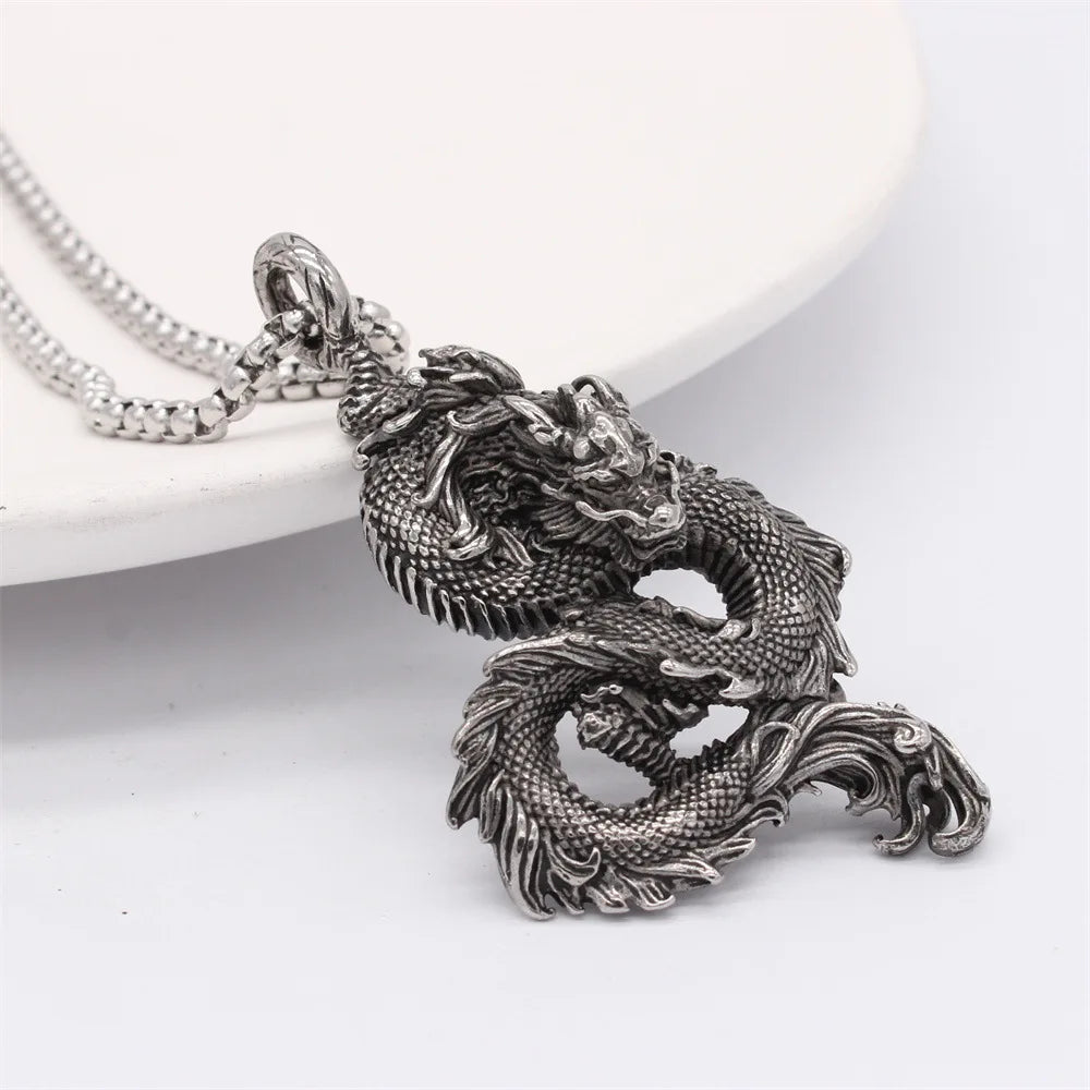 Stainless Steel Domineering Chinese Dragon Pendant Chain for Men Fashi