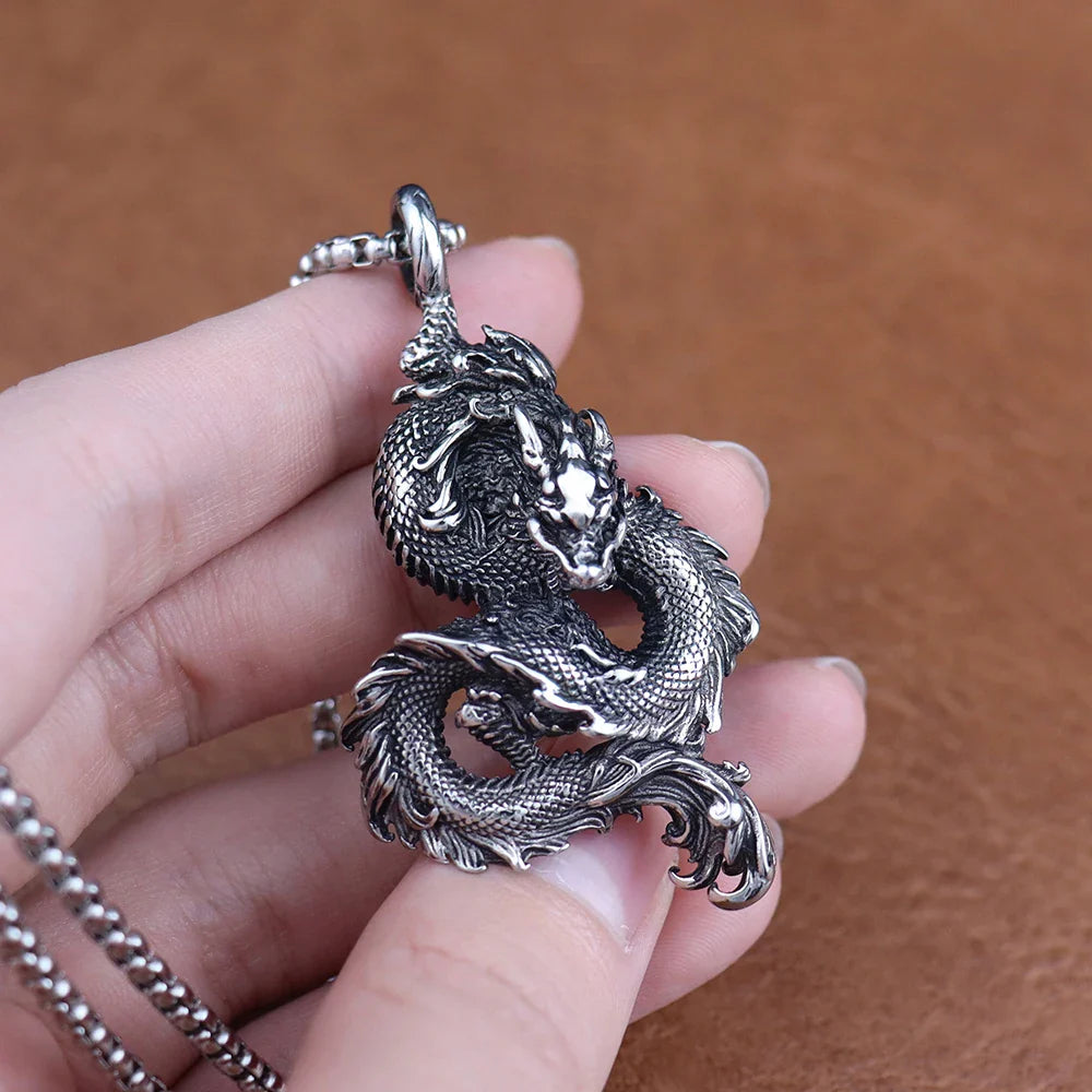 Stainless Steel Domineering Chinese Dragon Pendant Chain for Men Fashi