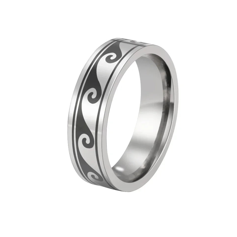 HIPEE 1Pcs Vintage Stainless Steel Greek Band Rings Turnable Ring with