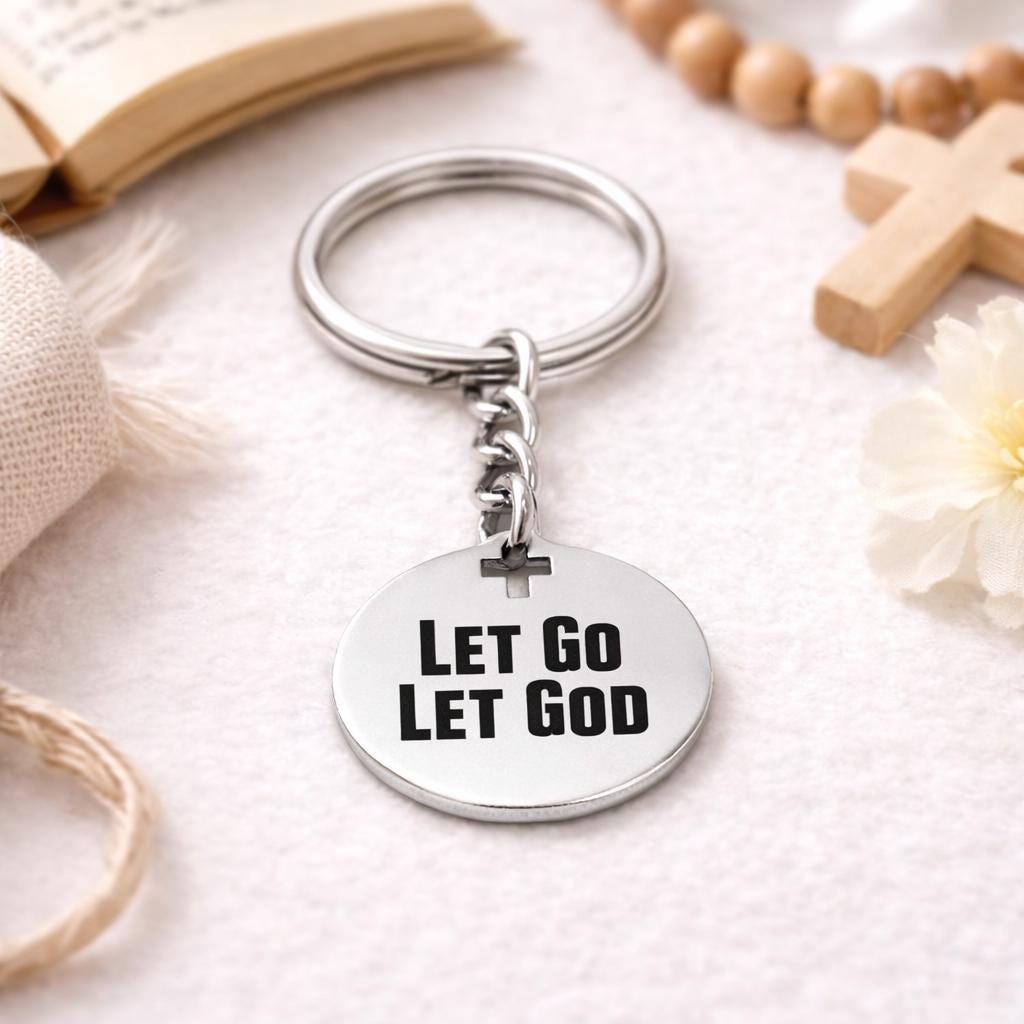 Let Go Let God Keychain Faith Gift Christian Stainless Steel Engraved