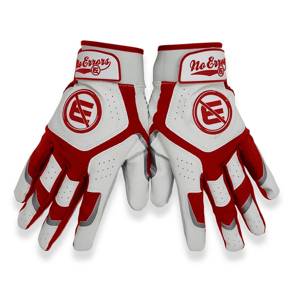 Pair of Batting gloves showing the wrist straps with adjustable closure for a secure fit.