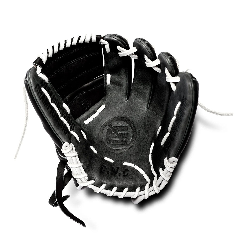 Shallow pocket of an infield glove designed for quick ball handling.