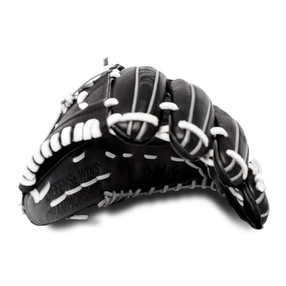 Close-up of durable lacing on an infield glove for enhanced longevity.