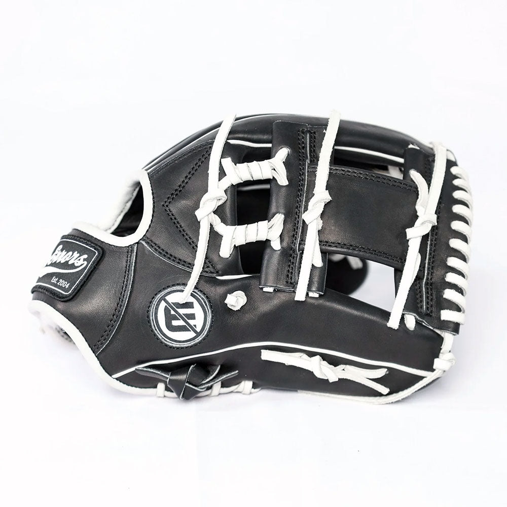 Back of an infield glove featuring open-web design for fast ball retrieval