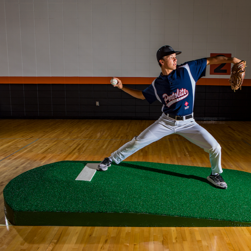 Pitcher using a Standard Two-Piece Practice Mound inside