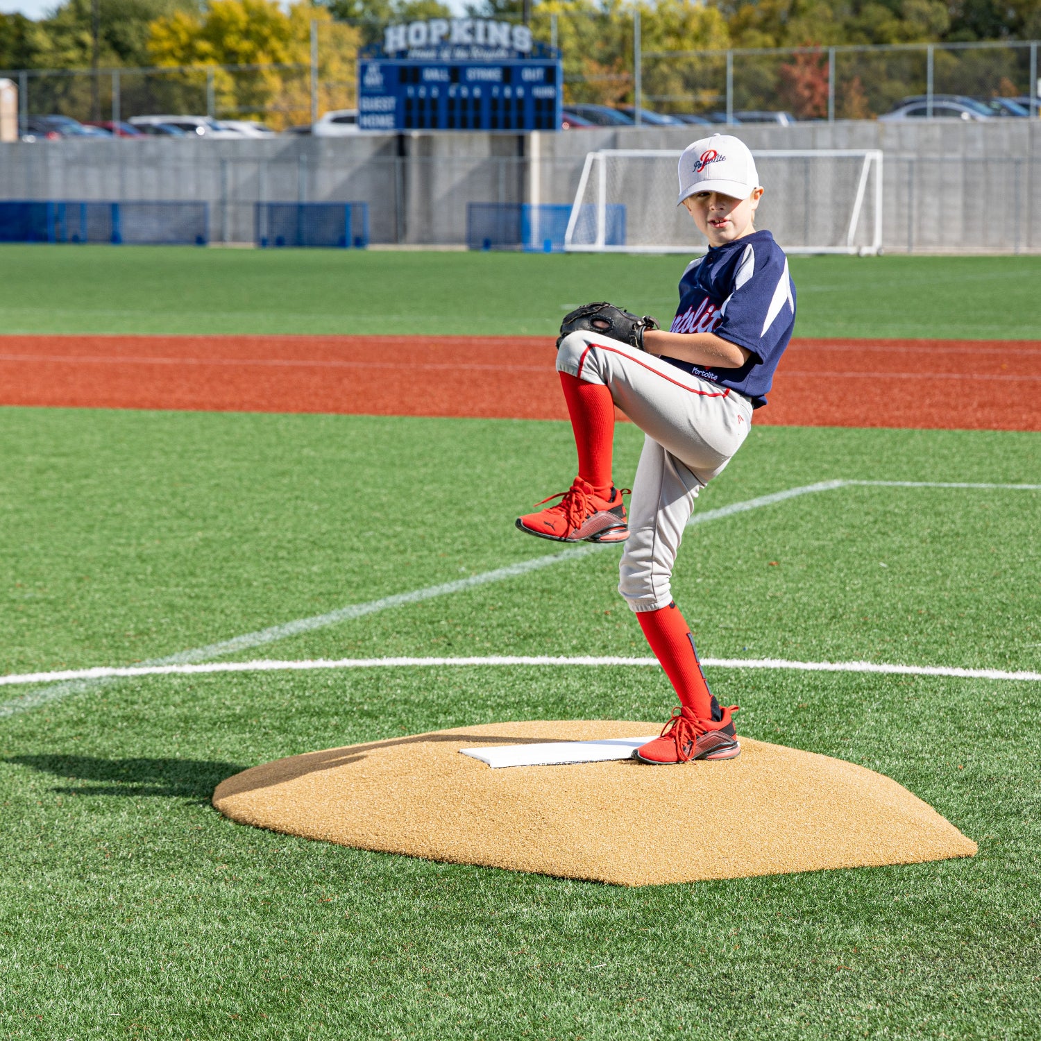 Pitcher on a Tan 6" Stride Off Game Mound