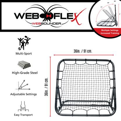 Web Bounder is great for Multi-Sport Use, featuring high grade steel, easy to transport with adjustable settings.